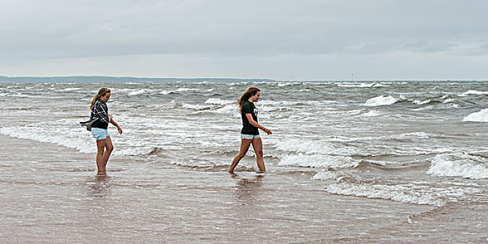 女孩,海滩,爱德华王子岛,加拿大
