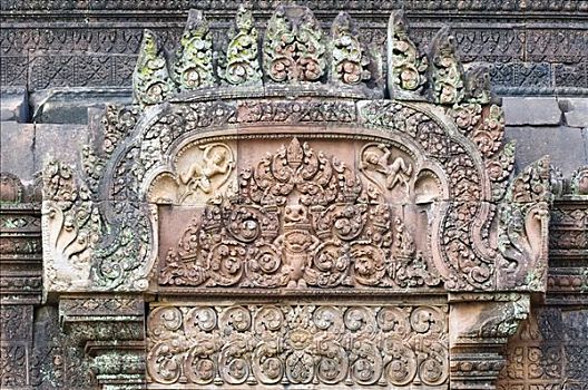 雕刻,墙壁,庙宇,吴哥,世界遗产,收获,柬埔寨