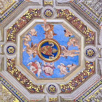 天花板,房间,签名,梵蒂冈,博物馆,罗马,拉齐奥,意大利,欧洲