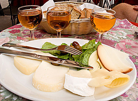 意大利,五渔村,三个,玻璃,葡萄酒,奶酪