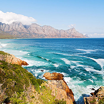 模糊,南非,海岸线,印度洋,靠近,山,海滩,灌木