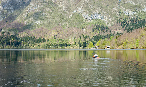 高山湖,橙色,漂流,晶莹,清水