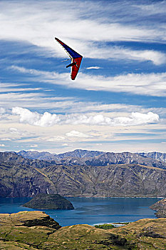 悬挂式滑翔机,高处,瓦纳卡湖,南岛,新西兰