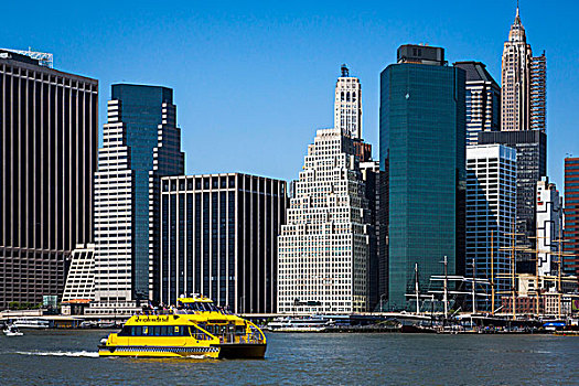 渡轮,穿过,河,曼哈顿,天际线,纽约,美国