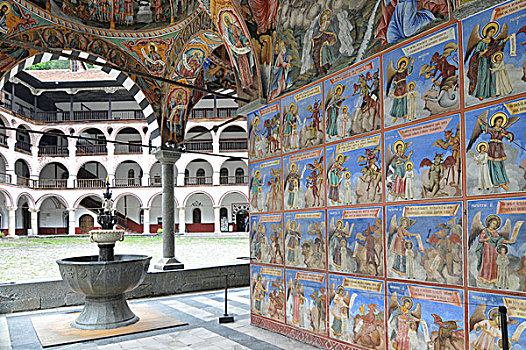 壁画,寺院,教堂,东正教,里拉,世界遗产,保加利亚,欧洲