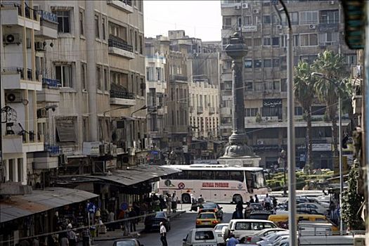 忙碌,交叉,内城,大马士革,叙利亚,俯视图