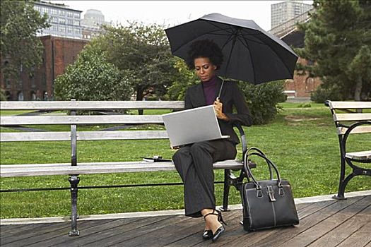 职业女性,公园长椅,纽约,美国