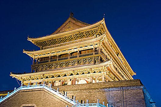 塔,夜晚,西安,中国