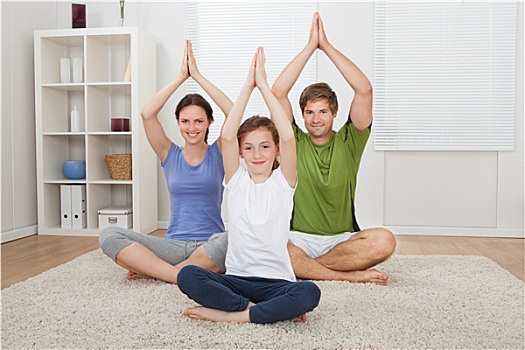 家庭,练习,瑜珈,地毯