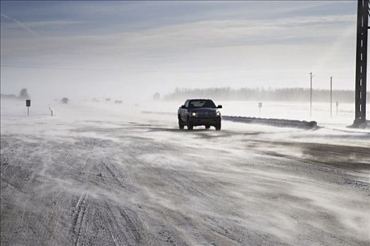 汽车,驾驶,堆积,雪,艾伯塔省,加拿大