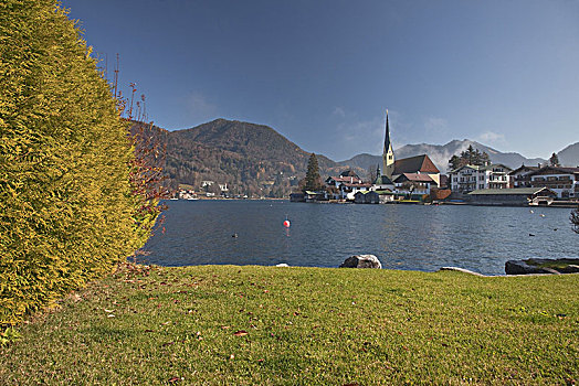 风景,上方,泰根湖,洛赫特-伊根,山谷,上巴伐利亚,德国南部,德国
