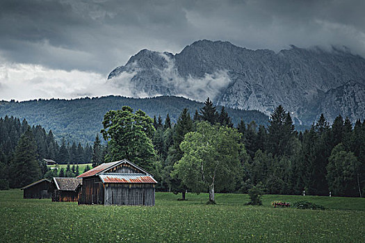 多云天气,巴伐利亚阿尔卑斯山,靠近,加米施帕藤基兴,拜恩州,德国