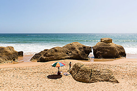 人,沙滩,石头,阿尔布斐拉,阿尔加维,葡萄牙