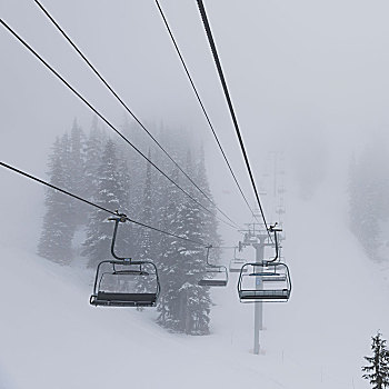 空,缆车,滑雪胜地,雾,惠斯勒,不列颠哥伦比亚省,加拿大