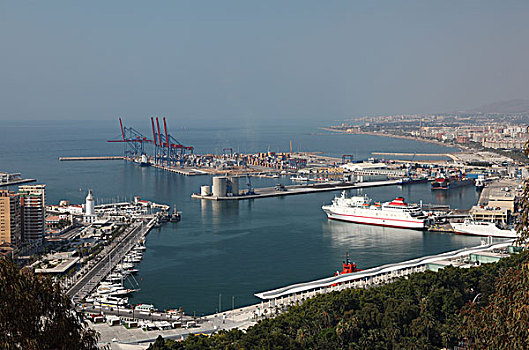 风景,俯视,港口,马拉加,安达卢西亚,西班牙