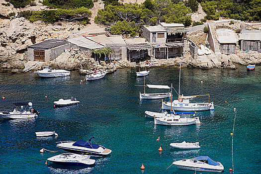 船,房子,湾,伊比沙岛,西班牙,俯视图