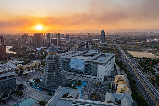 广西桂林城市风光夕阳落日航拍