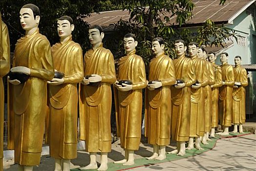 雕塑,僧侣,寺院,仰光,缅甸