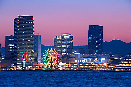 晚间,风景,神户,港口