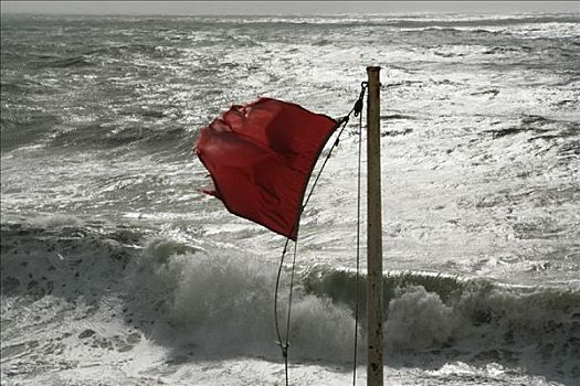 红色,旗帜,海洋,风暴