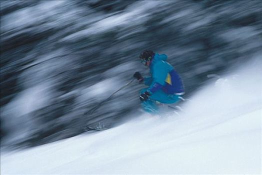 下坡,滑雪者,爱达荷,模糊,冬天