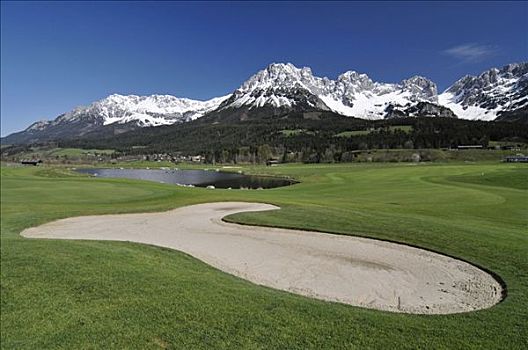 高尔夫球场,正面,山峦,山谷,提洛尔,奥地利,欧洲