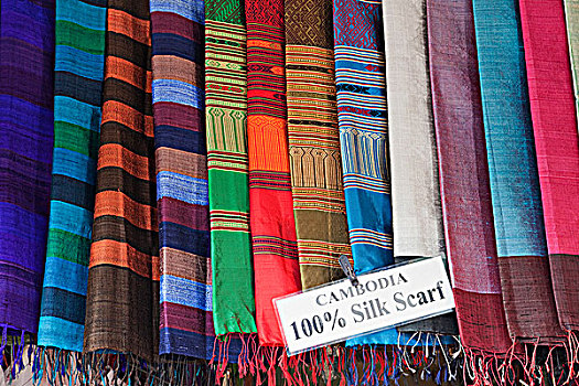 特写,丝绸,围巾,商店,收获,柬埔寨