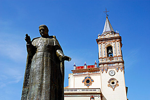雕塑,主教,正面,教堂,韦尔瓦,哥斯达黎加,安达卢西亚,西班牙,欧洲