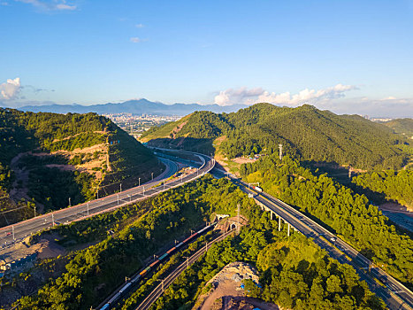 惠新大道,京九铁路与长深高速交汇处航拍风光