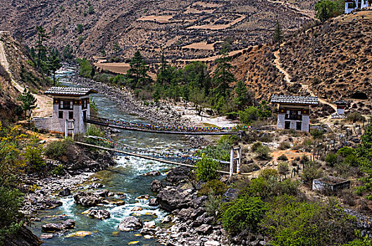 铁桥,山谷,靠近,不丹
