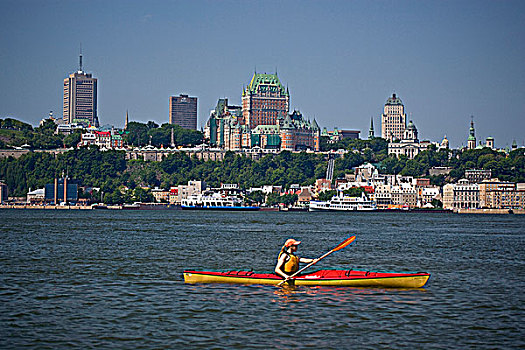 女青年,海上皮划艇,圣劳伦斯,河,靠近,魁北克城,魁北克,加拿大