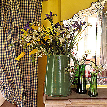 罐,花瓶,花,壁炉,正面,镜子,郊区住宅