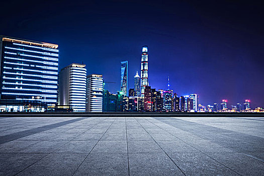 在上海现代天际线,建筑物,晚上空楼