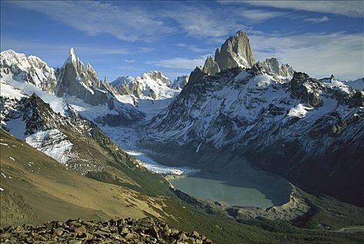 左边,菲茨罗伊,风景,冰碛,洛斯格拉希亚雷斯国家公园,巴塔哥尼亚,阿根廷