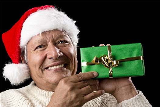 老人,圣诞老人,帽,绿色,包装,礼物
