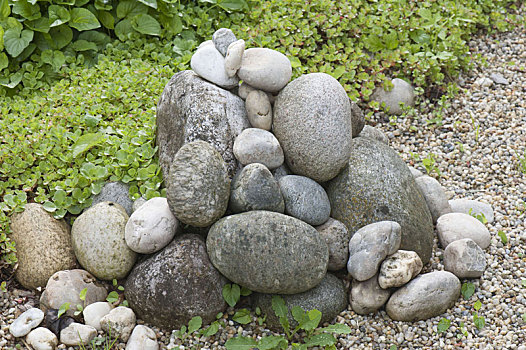 鹅卵石,一堆,花,床,石刻