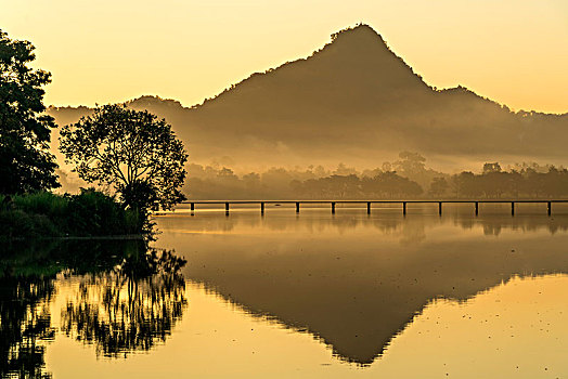 早晨,湖,缅甸,亚洲