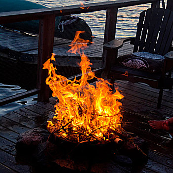营火,湖,木头,安大略省,加拿大