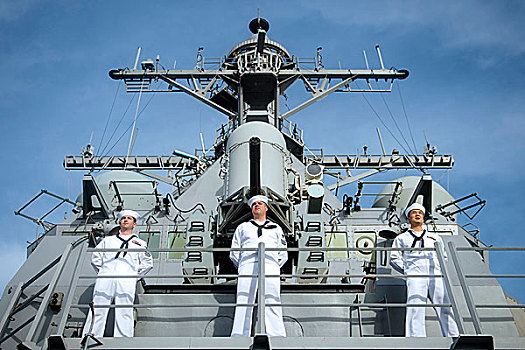 水手,男人,栏杆,乘坐,美国军舰