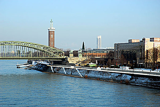 桥,展示,塔,摄政时期,酒店,莱茵河,河,莱茵兰,北莱茵威斯特伐利亚,德国,欧洲
