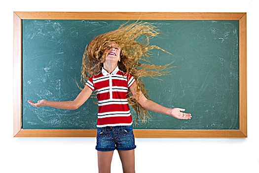 有趣,学生,女孩,翻转,长,金发,学校,教室,黑板