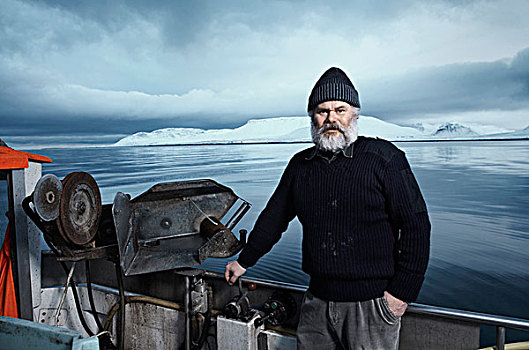 渔民,灰色,胡须,船,冬天,白天,冰岛