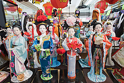 中国,香港,市场,展示,娃娃,种族,服饰