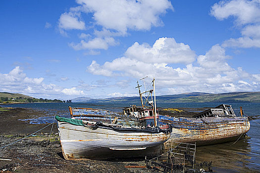 茂尔岛,毁坏,渔船,东方,海岸线,内赫布里底群岛,阿盖尔郡,苏格兰,岛,英国,欧洲,欧盟