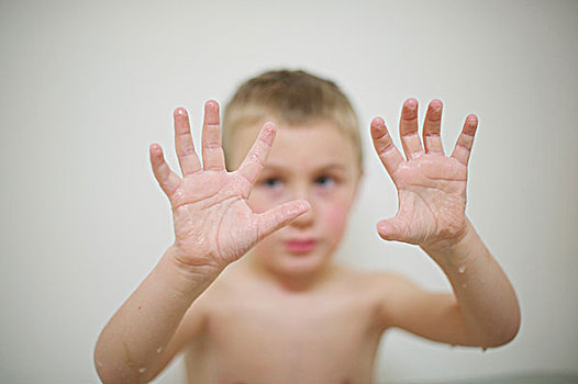 男孩,褶皱,手指,沐浴