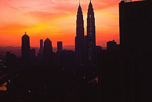 双子塔,剪影,日出,吉隆坡,马来西亚