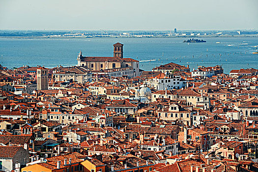 威尼斯,天际线,俯视,钟楼,广场,意大利
