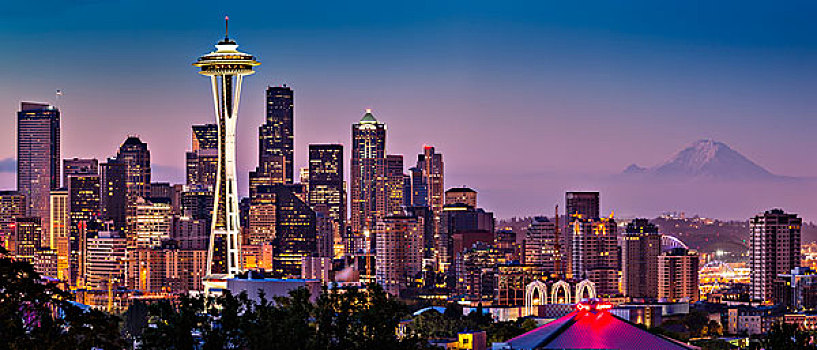 黎明,上方,西雅图,天际线,华盛顿,美国,大幅,尺寸