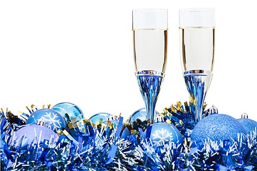 两个,玻璃杯,香槟,蓝色,圣诞节,小玩意