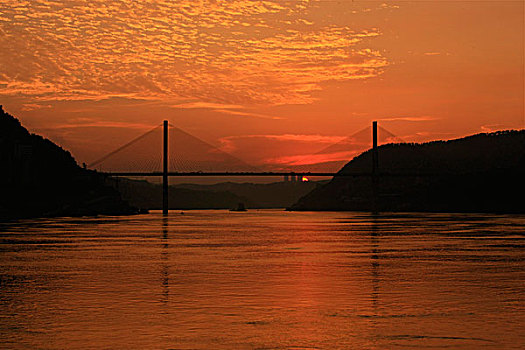 长江大桥,夕阳,落日